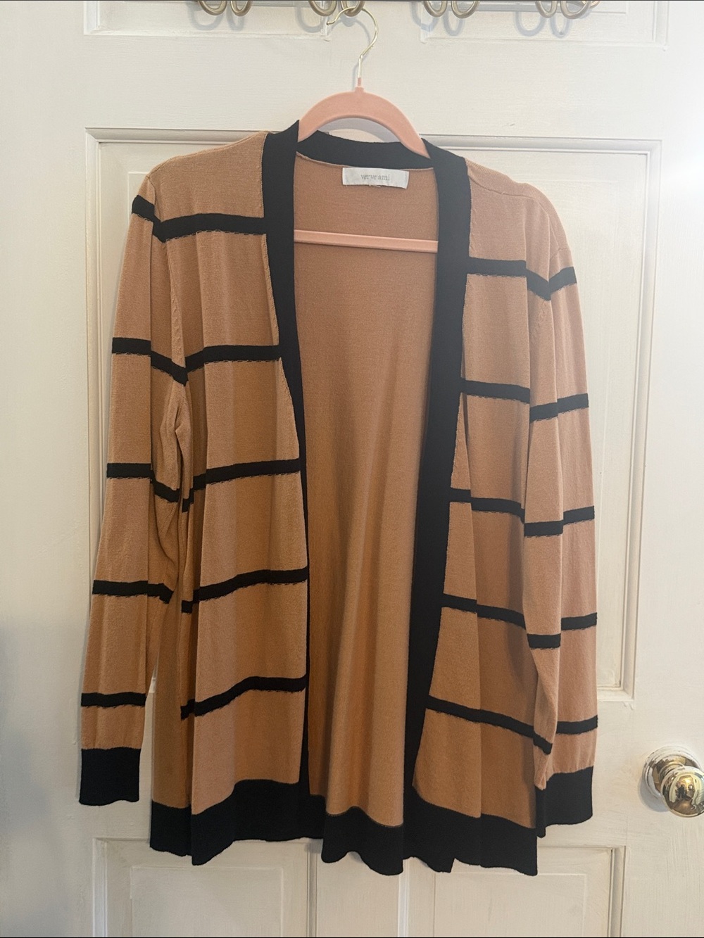 Verve Ami Camel and Black Striped Open Cardigan